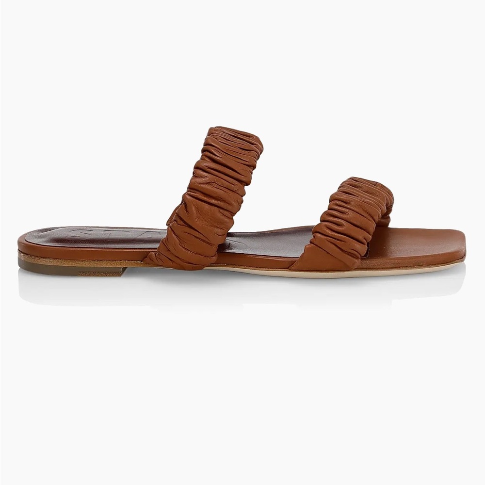 STAUD Maya Ruched Leather Slides Tan Size IT 39